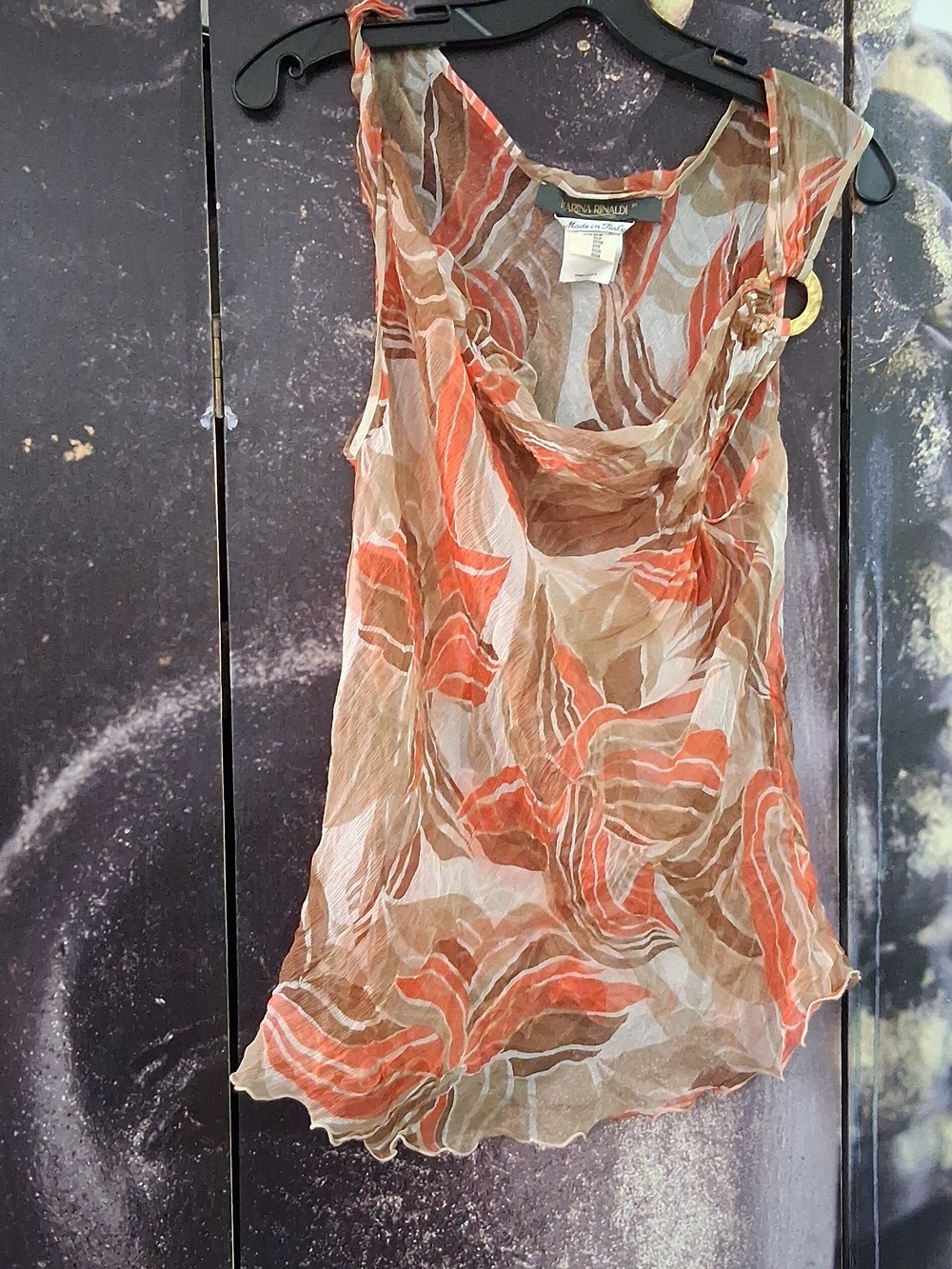 Marina Rinaldi Coral and Taupe Ring-Accent Blouse Size Small